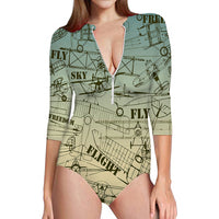 Thumbnail for Retro Airplanes & Text Designed Deep V Swim Bodysuits