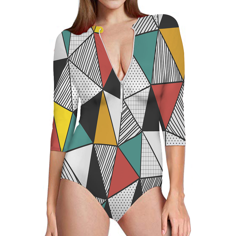 Mixed Triangles Designed Deep V Swim Bodysuits
