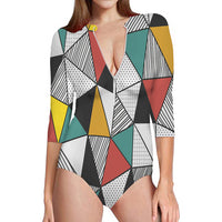 Thumbnail for Mixed Triangles Designed Deep V Swim Bodysuits