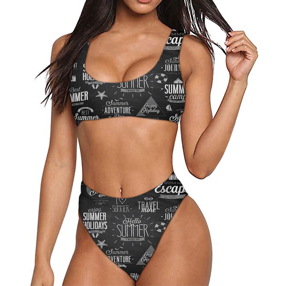 Black & White Super Travel Icons Designed Women Bikini Set Swimsuit