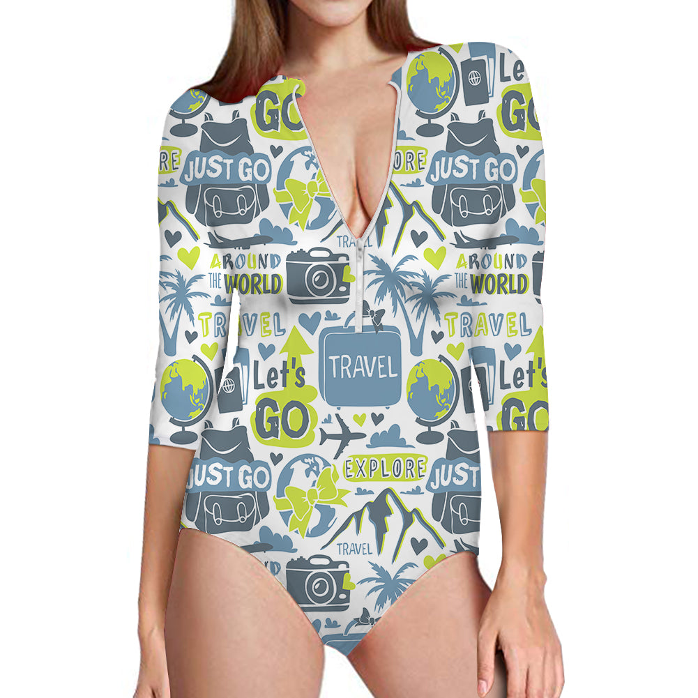 Motivational Travel Badges Designed Deep V Swim Bodysuits