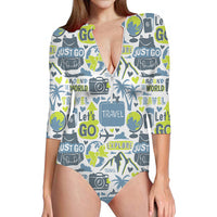 Thumbnail for Motivational Travel Badges Designed Deep V Swim Bodysuits