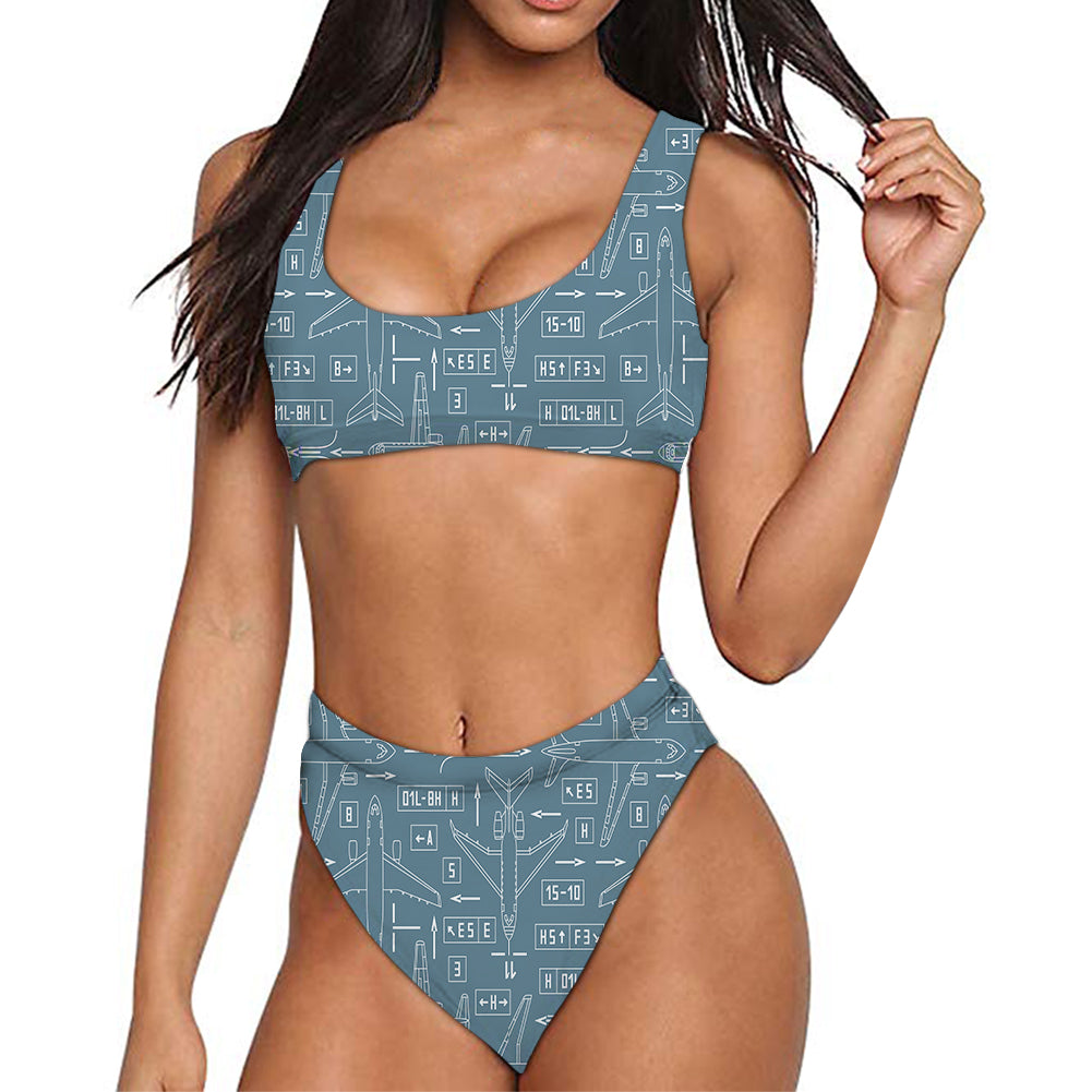 Jet Planes & Airport Signs Designed Women Bikini Set Swimsuit