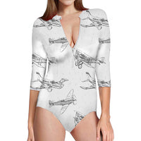 Thumbnail for Super Aircrafts Designed Deep V Swim Bodysuits