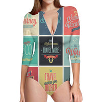 Thumbnail for Super Travel Icons Designed Deep V Swim Bodysuits