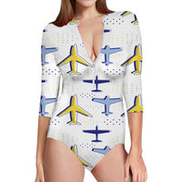 Thumbnail for Very Colourful Airplanes Designed Deep V Swim Bodysuits