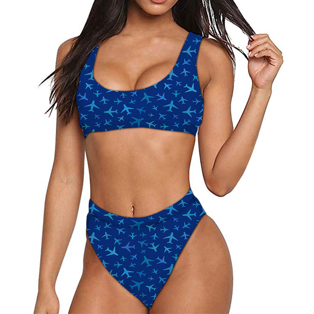 Many Airplanes Blue Designed Women Bikini Set Swimsuit