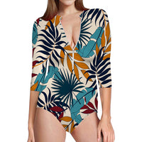 Thumbnail for Super Leafs Designed Deep V Swim Bodysuits