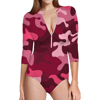 Thumbnail for Military Camouflage Red Designed Deep V Swim Bodysuits