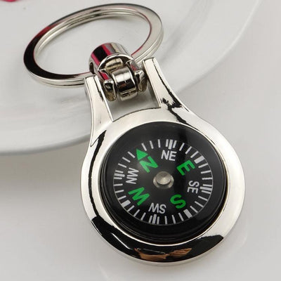 Compass aviation themed aviator-crafted key chain, polished metal alloy.