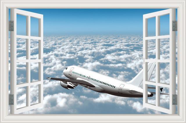 Cruising Airline Jet Over the Clouds Printed Wall Stickers