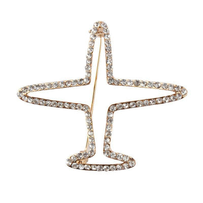 Side view of Crystal Airplanes Shaped aviation brooch in polished alloy, polished finish.