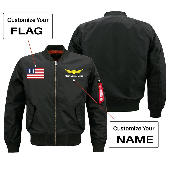 Custom Flag & Name with Badge 2 Designed Pilot Jackets