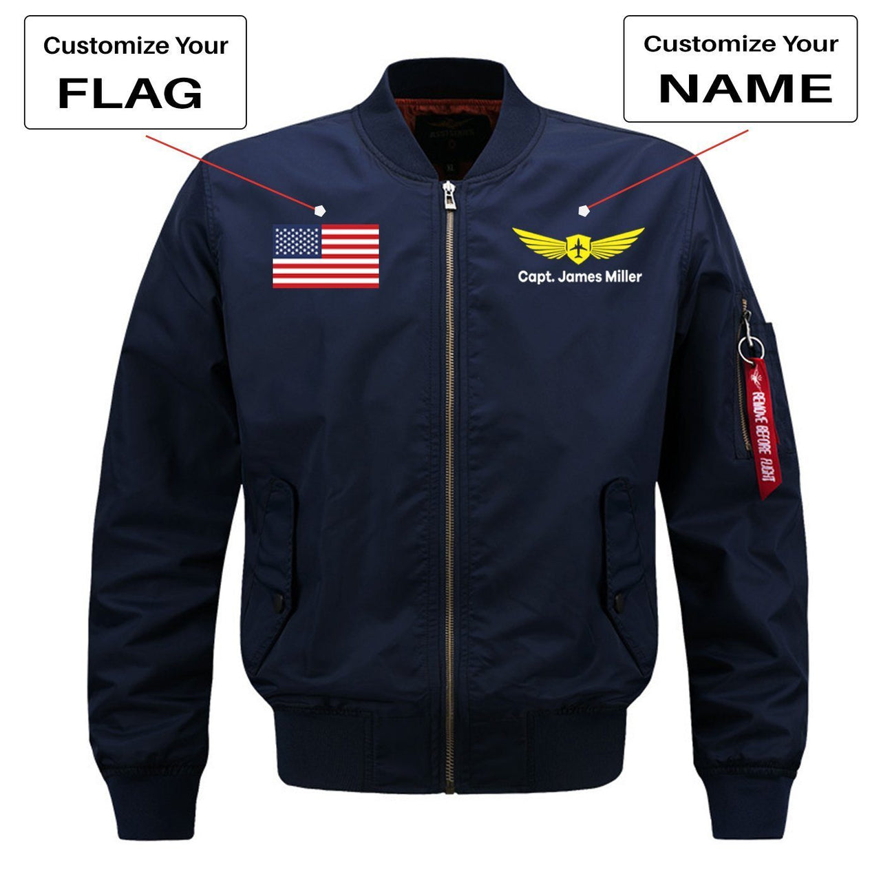 Custom Flag & Name with Badge 2 Designed Pilot Jackets