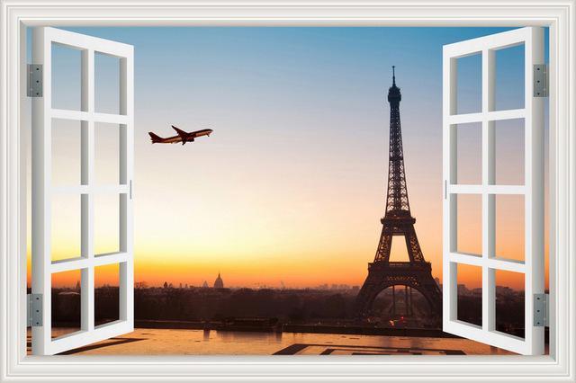 Departing Jet & Eiffel Tower View Wall Stickers