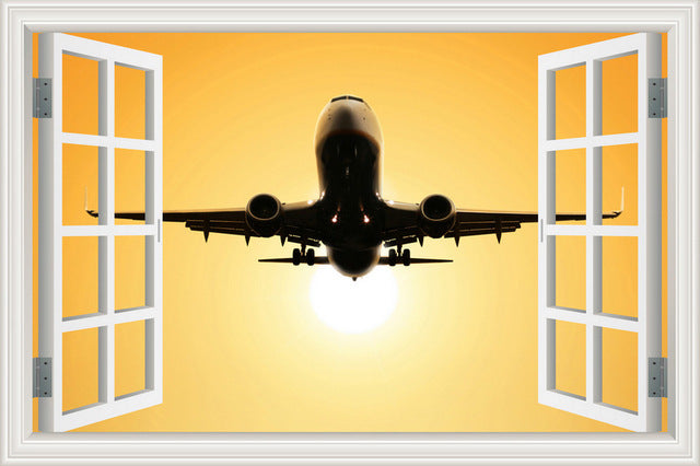 Beautiful Aircraft Departing Through Skies with Sunrise Behind Wall Stickers