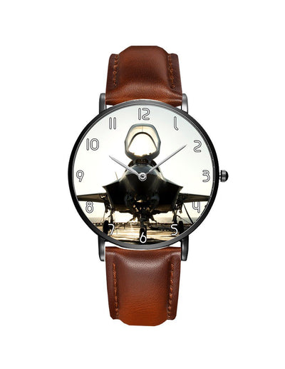 Side view of Fighter Jet 35 Printed aviation slim watch in stainless steel, polished finish.
