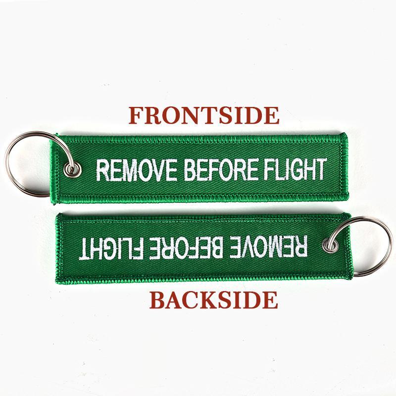 Green Remove Before Flight Designed Key Chains