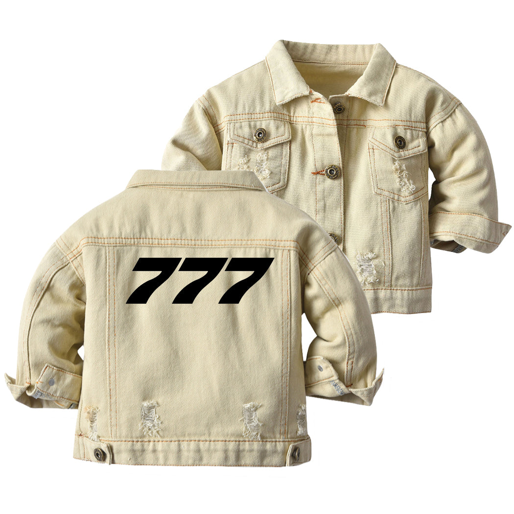 777 Flat Text Designed Children Denim Jackets