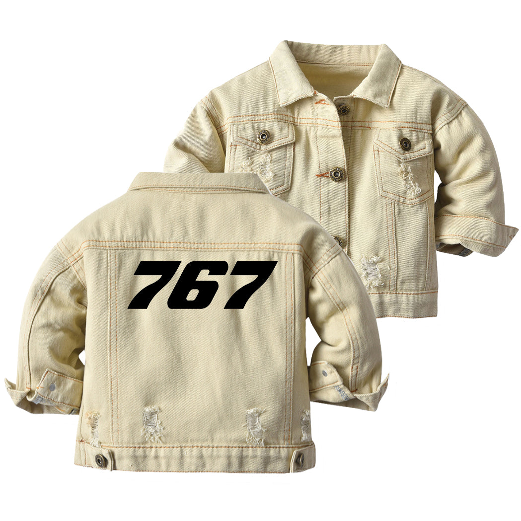 767 Flat Text Designed Children Denim Jackets