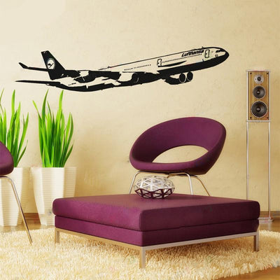 Lufthansa's Airbus A340 aviation themed wall sticker, weather-resistant vinyl.