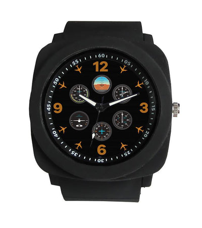 Side view of Pilot's Six Pack Rubber aviation watch in stainless steel, polished finish.
