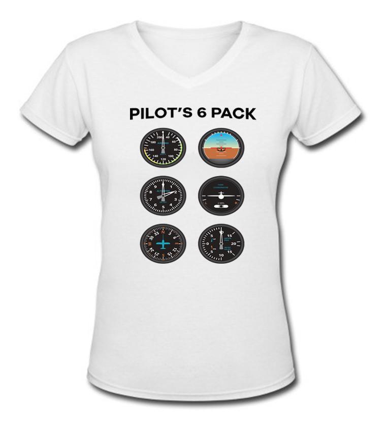 Pilot's Six Pack Designed Women V-Neck T-Shirts