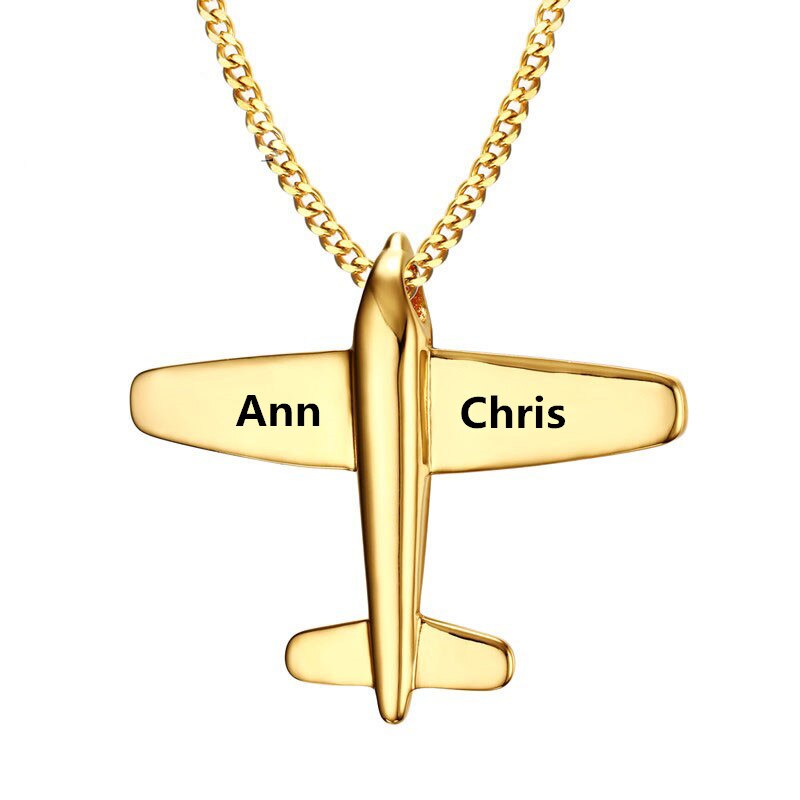 Customizable Airplane Shape Gold Colour Stainless Steel Necklace