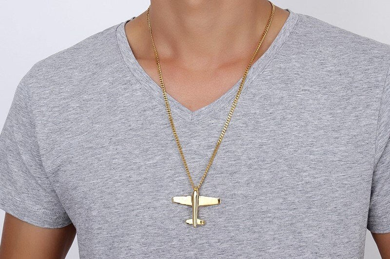 Customizable Airplane Shape Gold Colour Stainless Steel Necklace