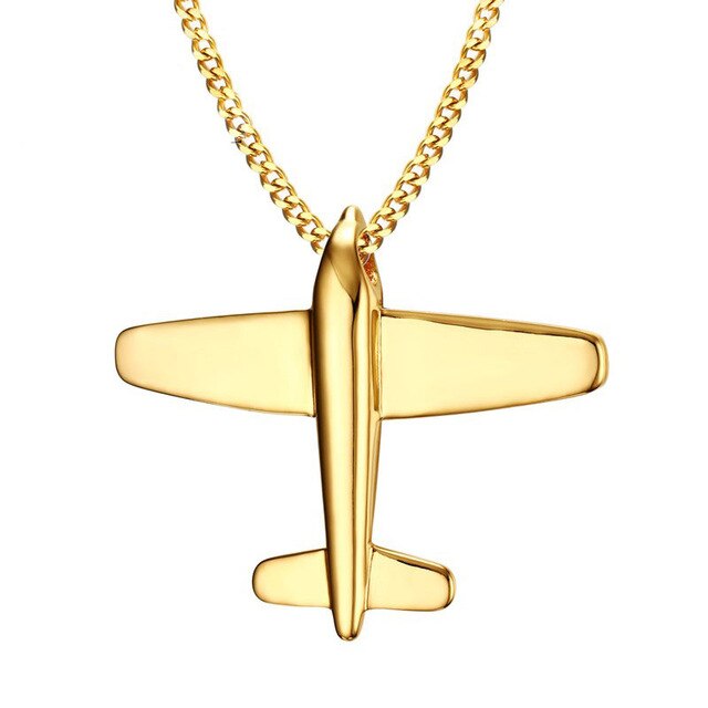 Customizable Airplane Shape Gold Colour Stainless Steel Necklace