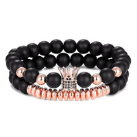 Thumbnail for 2 Pieces Set Natural Stone Imperial Crown Charm aviation bracelet, stainless steel body with engraved detail.