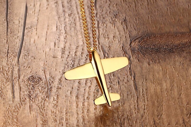 Customizable Airplane Shape Gold Colour Stainless Steel Necklace