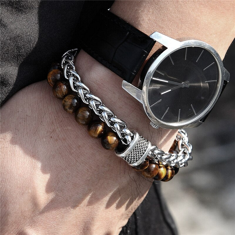 Stainless Steel Tiger Eyes Style Bracelets