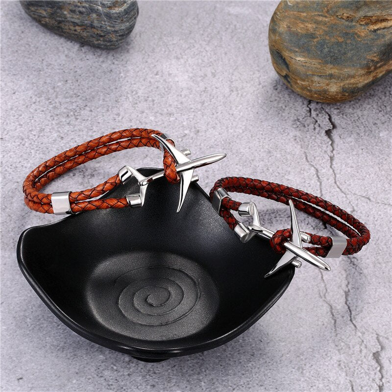 Boeing 777 Airplane Designed Leather Bracelets
