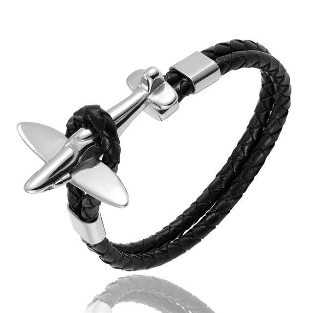 Small Airplane Designed Leather Bracelets