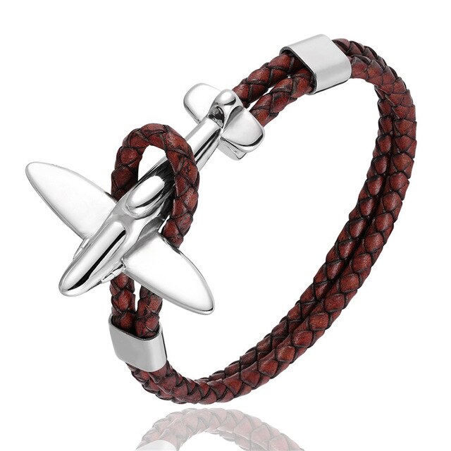 Small Airplane Designed Leather Bracelets