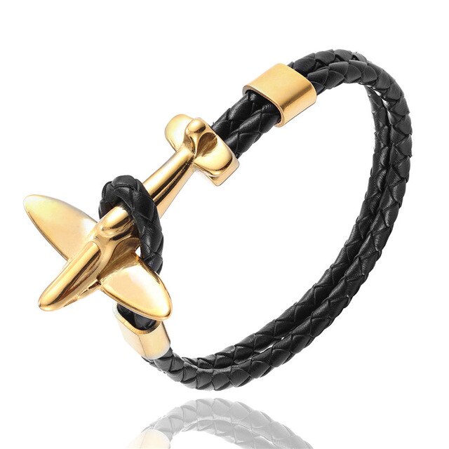 Small Airplane Designed Leather Bracelets