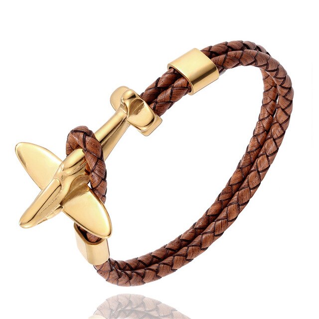 Small Airplane Designed Leather Bracelets