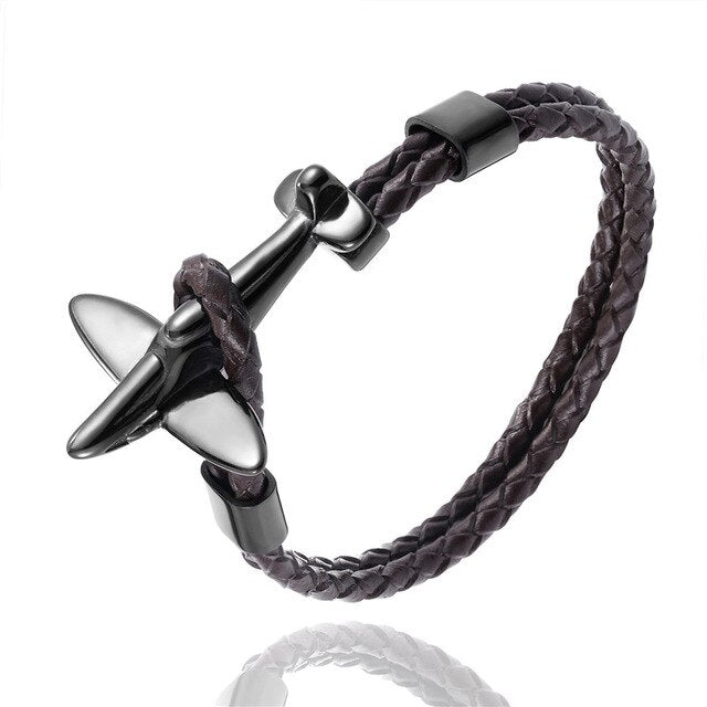 Small Airplane Designed Leather Bracelets