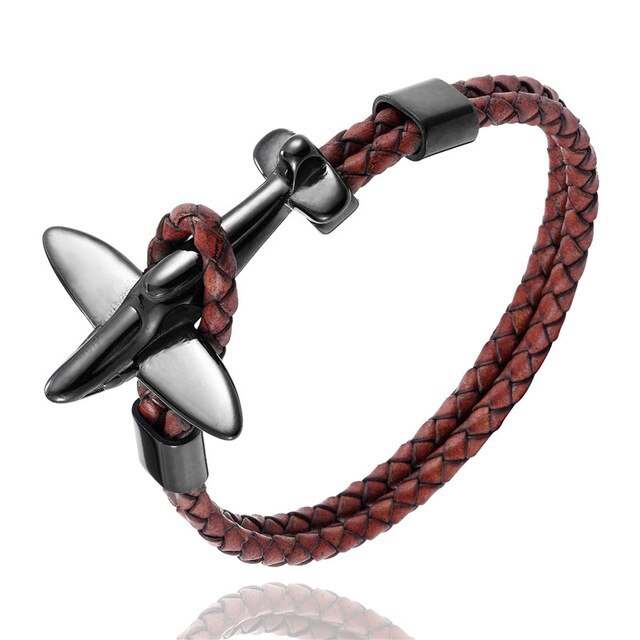 Small Airplane Designed Leather Bracelets