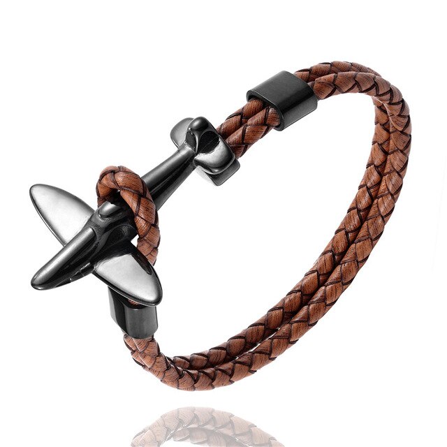 Small Airplane Designed Leather Bracelets