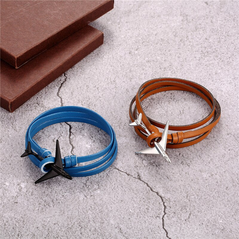 (Edition 3) - Special Leather Rope Designed Airplane Bracelets Black (Adjustable)