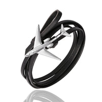 Thumbnail for Side view of (Edition 3) - Special Leather Rope Airplane Bracelets (Adjustable) aviation bracelet in polished metal, polished.