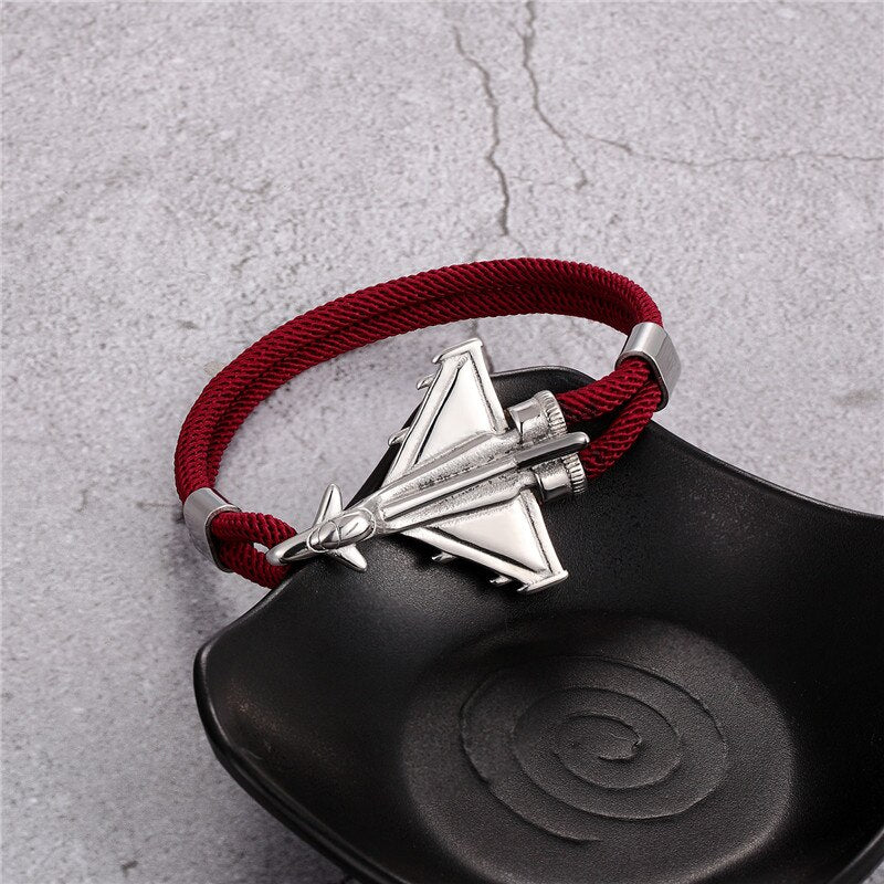 Military Aircraft Designed Leather Rope Bracelets