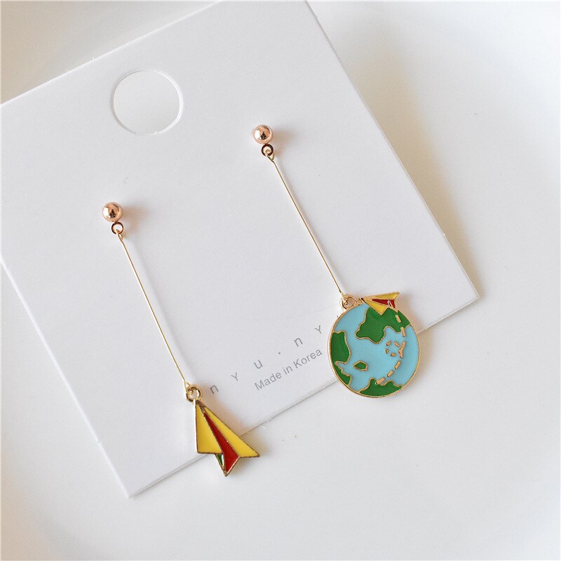 Paper Airplane & World Shape Designed Earrings