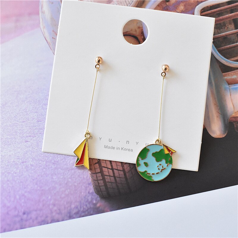Paper Airplane & World Shape Designed Earrings