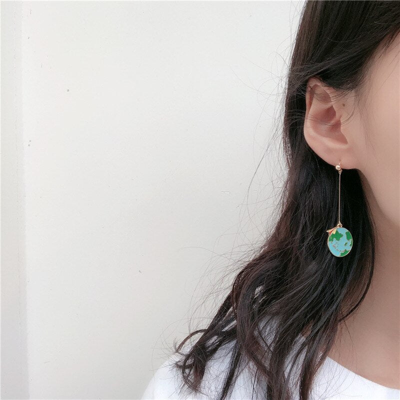 Paper Airplane & World Shape Designed Earrings