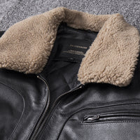 Thumbnail for Genuine Leather Removable Fur Collar Aviator Jacket