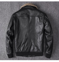 Thumbnail for Genuine Leather Removable Fur Collar Aviator Jacket