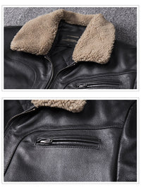 Thumbnail for Genuine Leather Removable Fur Collar Aviator Jacket